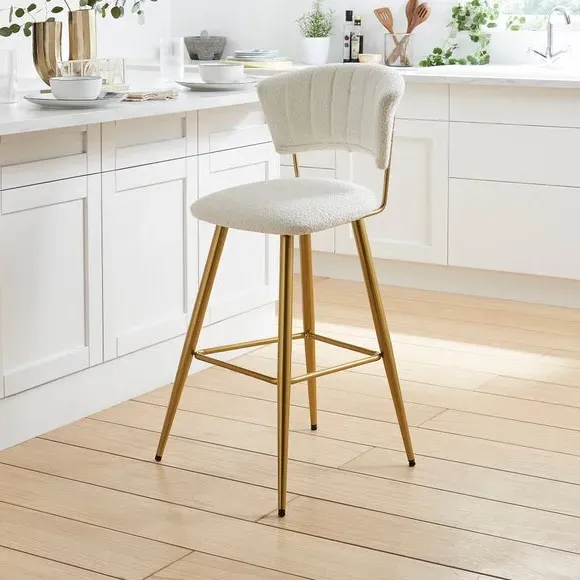 Bar Stool with Curved Back - Ivory, Boucle image