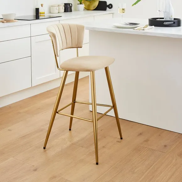 Bar Stool with Curved Back - Mink, Velvet