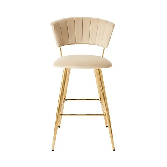 Bar Stool with Curved Back - Mink, Velvet