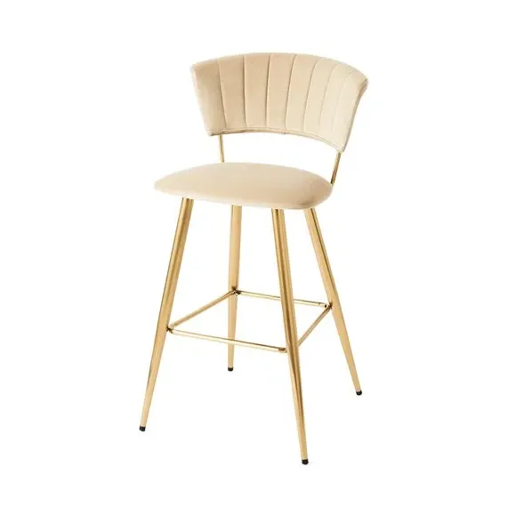 Bar Stool with Curved Back - Mink, Velvet