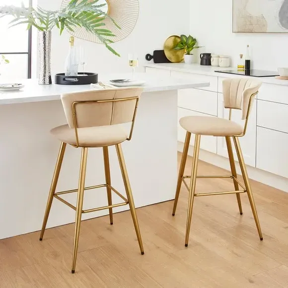 Bar Stool with Curved Back - Mink, Velvet