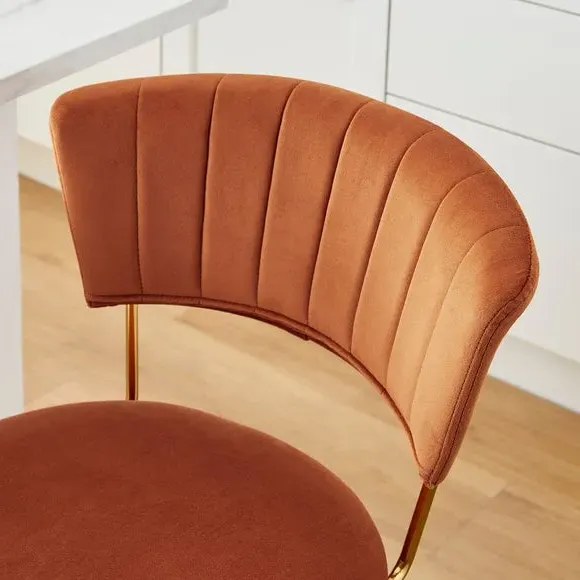 Bar Stool with Curved Back - Orange, Velvet