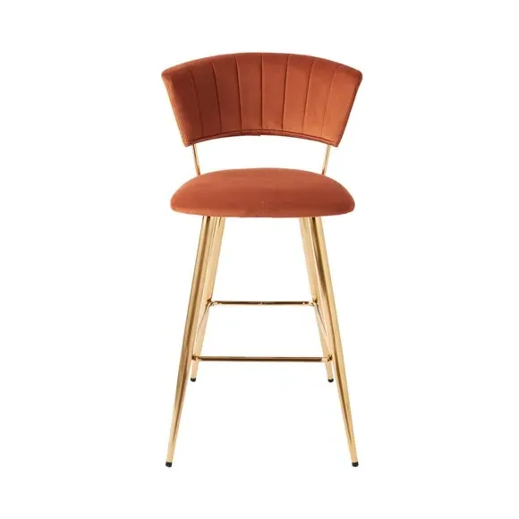 Bar Stool with Curved Back - Orange, Velvet