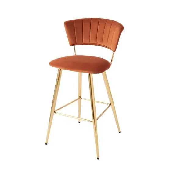 Bar Stool with Curved Back - Orange, Velvet