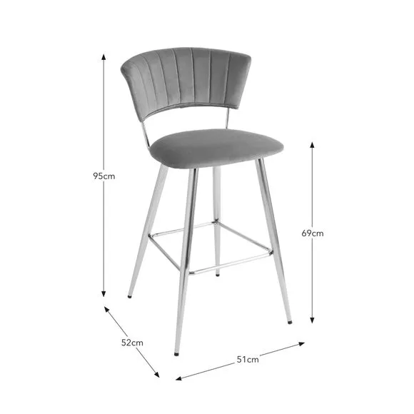 Bar Stool with Curved Back - Orange, Velvet
