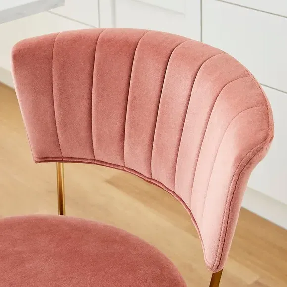 Bar Stool with Curved Back - Pink, Velvet