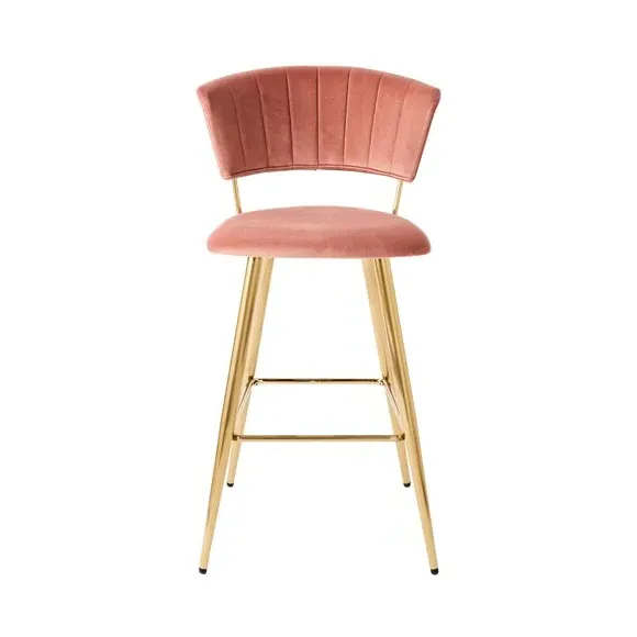 Bar Stool with Curved Back - Pink, Velvet