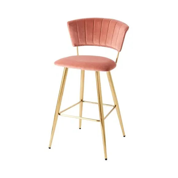Bar Stool with Curved Back - Pink, Velvet