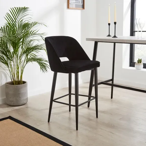 Bar Stool with Foam Filling - Black, Velvet image