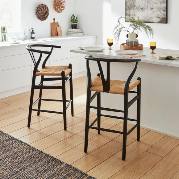 Bar Stool with Paper Cord Seat - Black, Beech