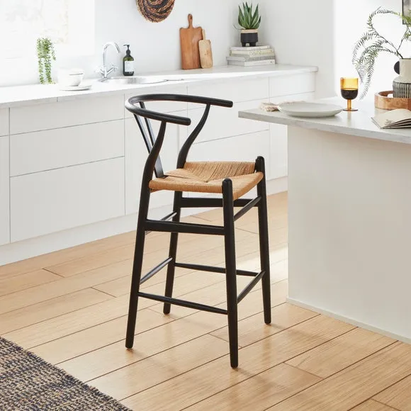 Bar Stool with Paper Cord Seat - Black, Beech image