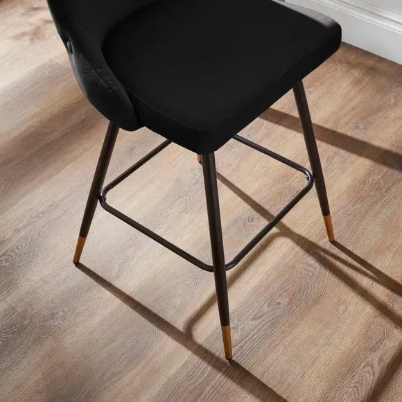 Bar Stool with Quilted Back - Black, Velvet