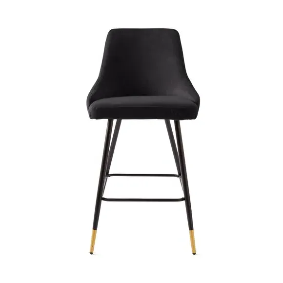 Bar Stool with Quilted Back - Black, Velvet