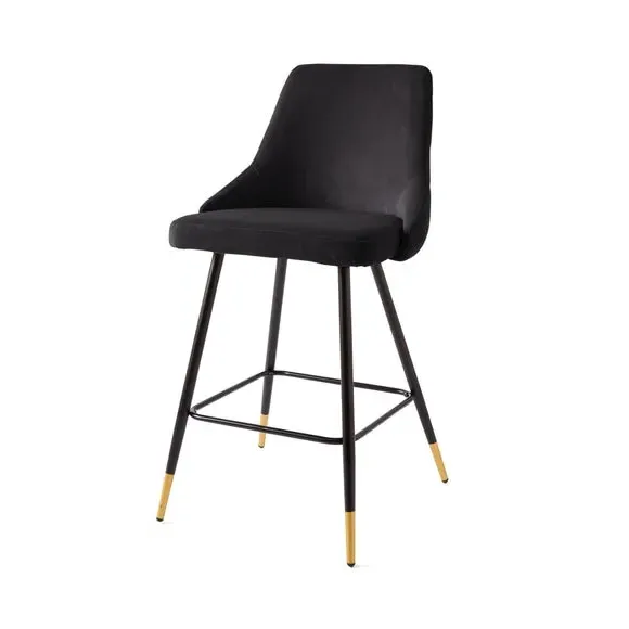Bar Stool with Quilted Back - Black, Velvet