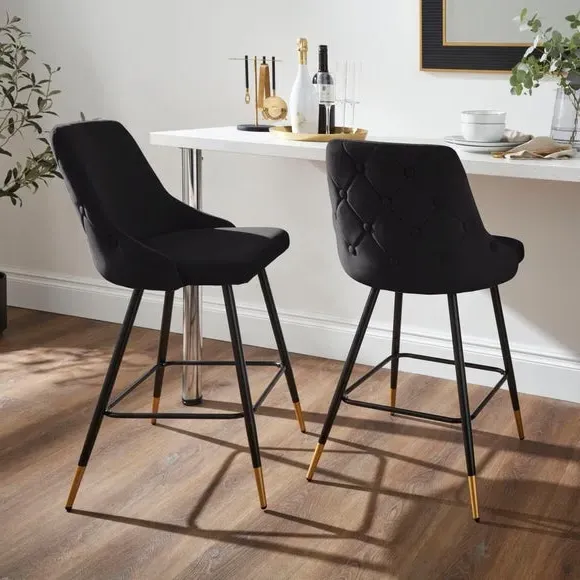 Bar Stool with Quilted Back - Black, Velvet image
