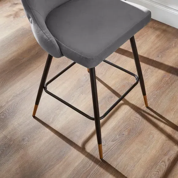 Bar Stool with Quilted Back - Grey, Velvet