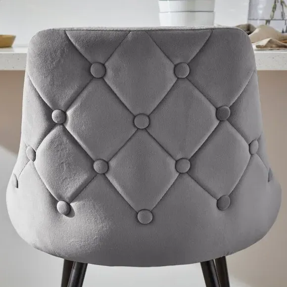 Bar Stool with Quilted Back - Grey, Velvet