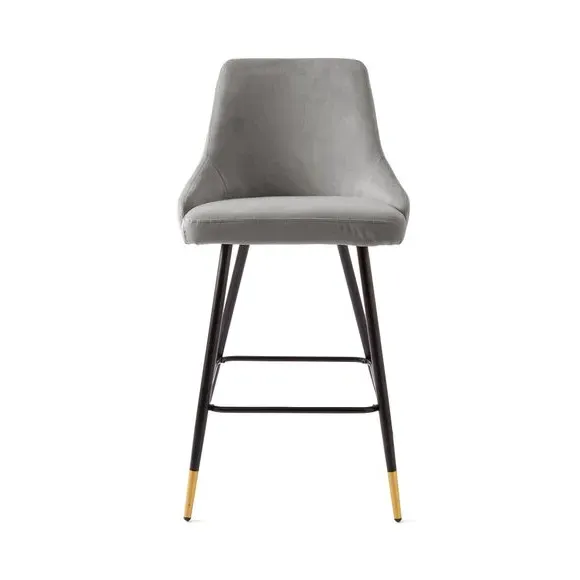 Bar Stool with Quilted Back - Grey, Velvet