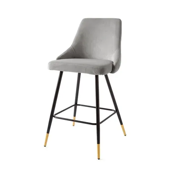 Bar Stool with Quilted Back - Grey, Velvet