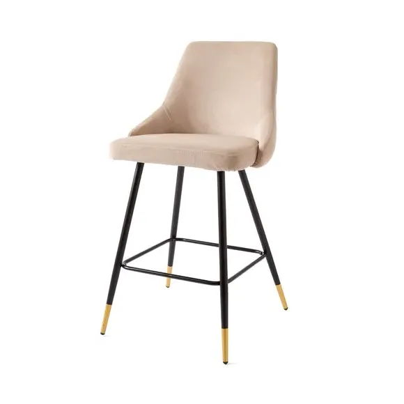 Bar Stool with Quilted Back - Mink, Velvet