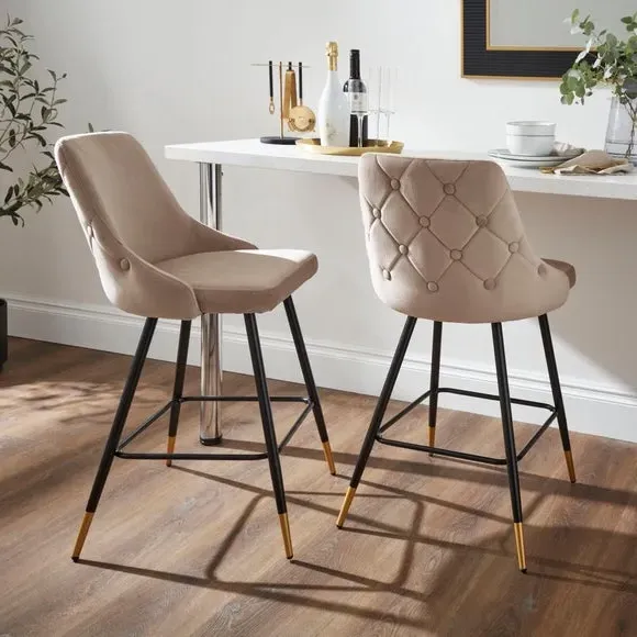 Bar Stool with Quilted Back - Mink, Velvet
