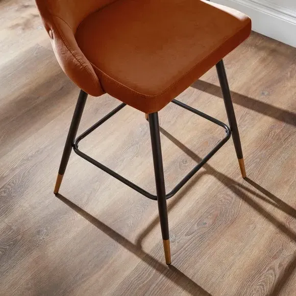 Bar Stool with Quilted Back - Orange, Velvet