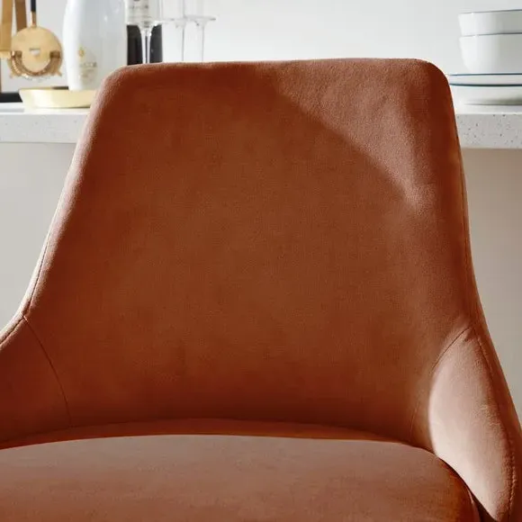 Bar Stool with Quilted Back - Orange, Velvet