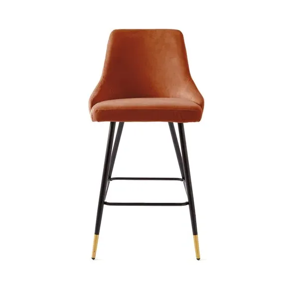 Bar Stool with Quilted Back - Orange, Velvet