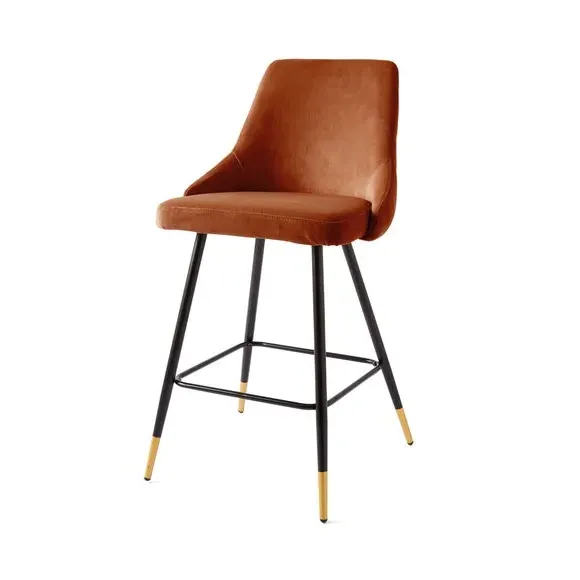 Bar Stool with Quilted Back - Orange, Velvet
