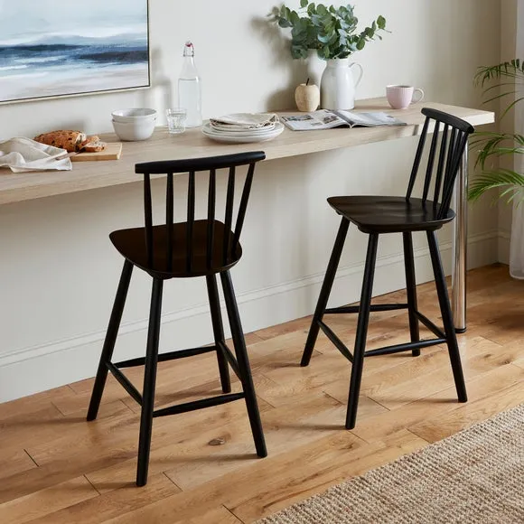 Bar Stool with Spindle Back - Black, Beech Wood