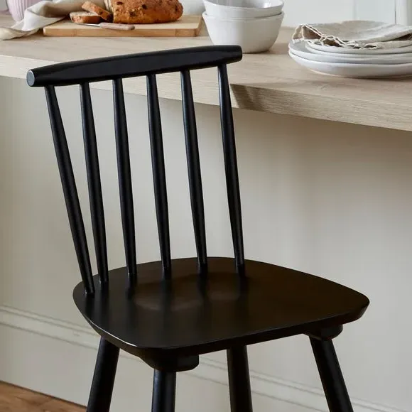 Bar Stool with Spindle Back - Black, Beech Wood