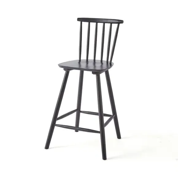 Bar Stool with Spindle Back - Black, Beech Wood