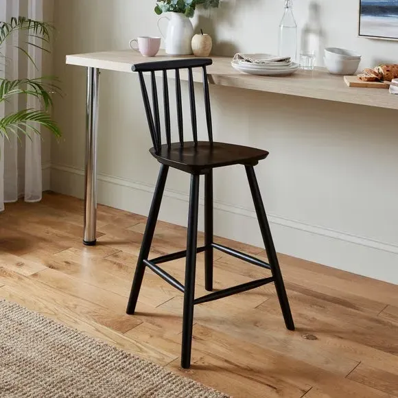 Bar Stool with Spindle Back - Black, Beech Wood image