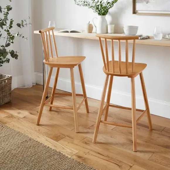 Bar Stool with Spindle Back - Natural, Beech Wood
