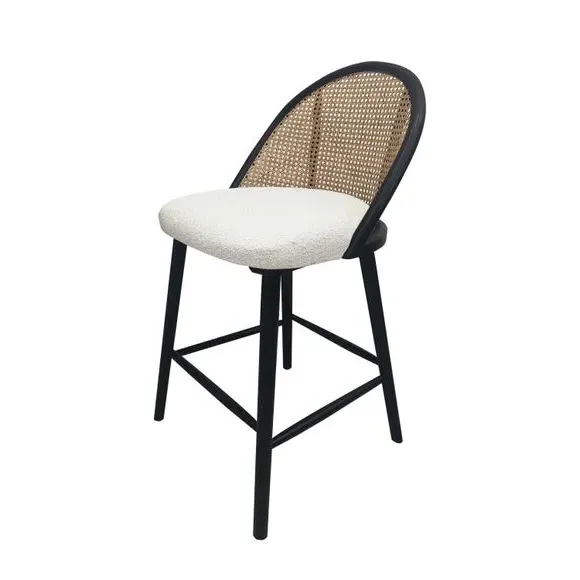 Bar Stool with Upholstered Seat - Ivory, Boucle