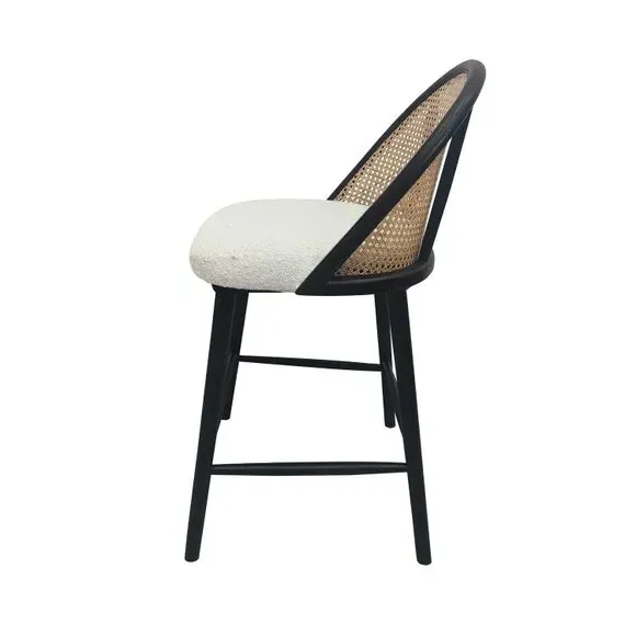 Bar Stool with Upholstered Seat - Ivory, Boucle