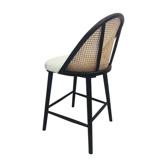 Bar Stool with Upholstered Seat - Ivory, Boucle
