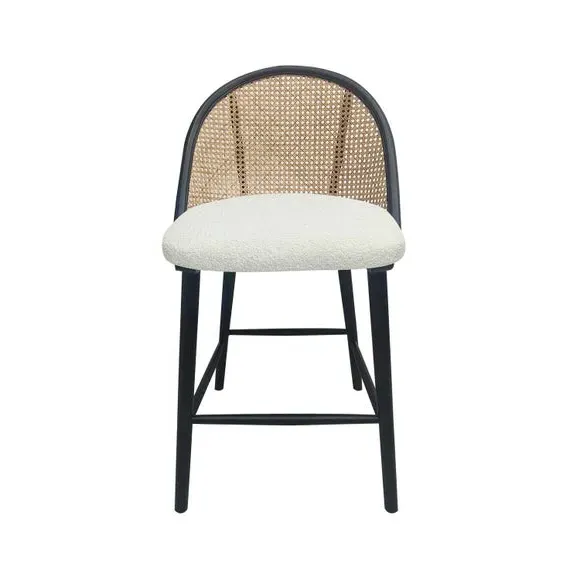 Bar Stool with Upholstered Seat - Ivory, Boucle image