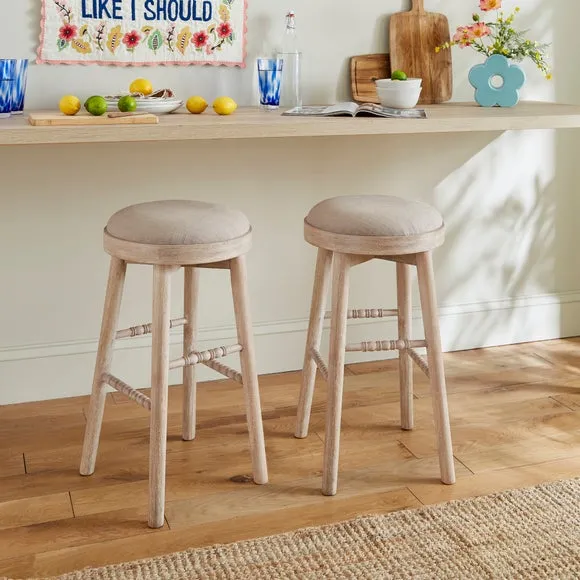 Bar Stool with Upholstery - Light Wood, Mango