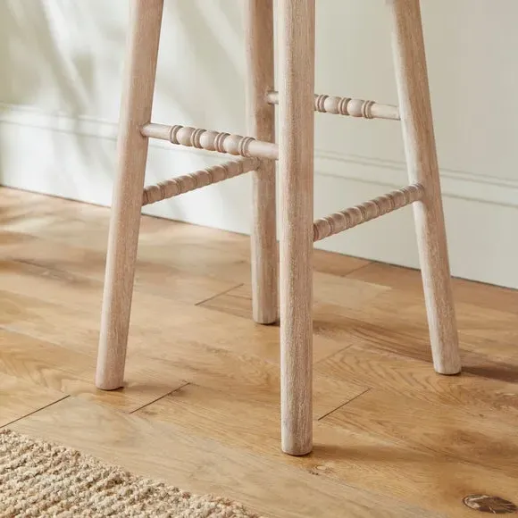 Bar Stool with Upholstery - Light Wood, Mango