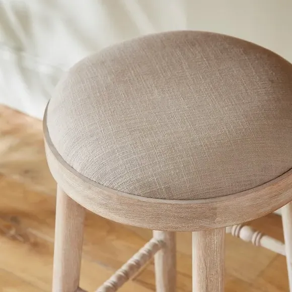 Bar Stool with Upholstery - Light Wood, Mango