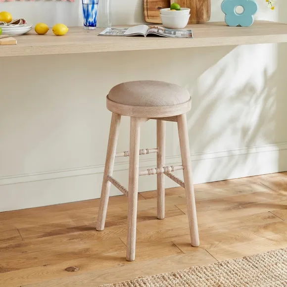 Bar Stool with Upholstery - Light Wood, Mango image