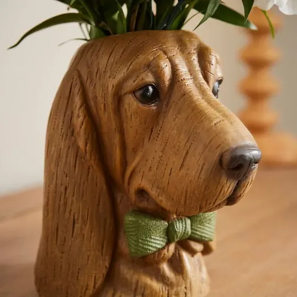 Basset Hound Character Vase - Brown, Resin