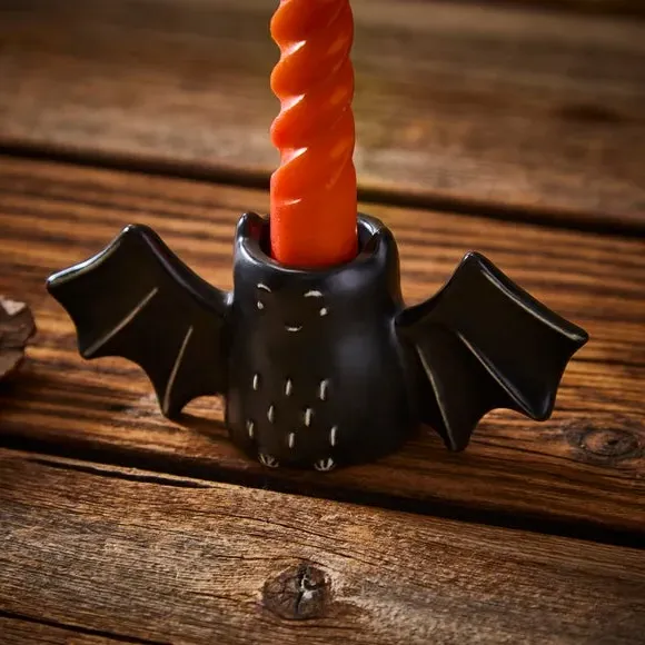 Bat Candlestick Holder - Black, Ceramic