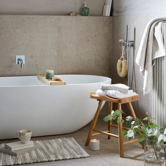 Bath Mat with Marble Effect - Natural, Polycotton