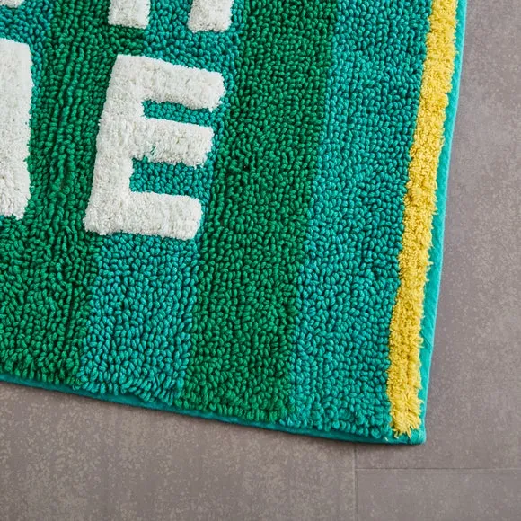 Bath Mat with Slogan Design - Green, Cotton