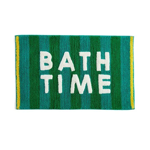 Bath Mat with Slogan Design - Green, Cotton