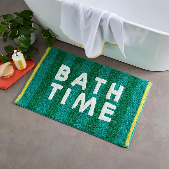 Bath Mat with Slogan Design - Green, Cotton image