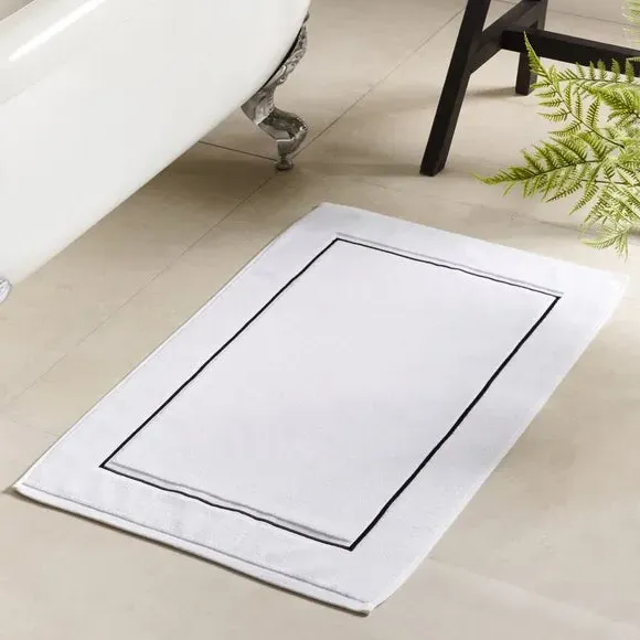 Bath Mat with Stitch Detail - White, Cotton image