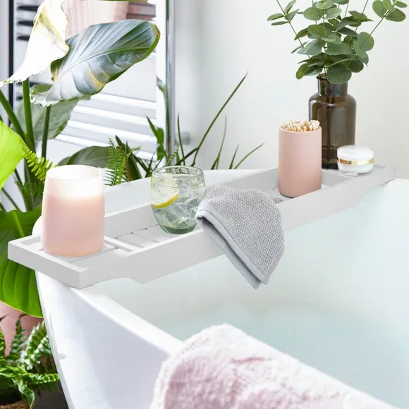 Bath Rack with Slatted Design - White, Bamboo image